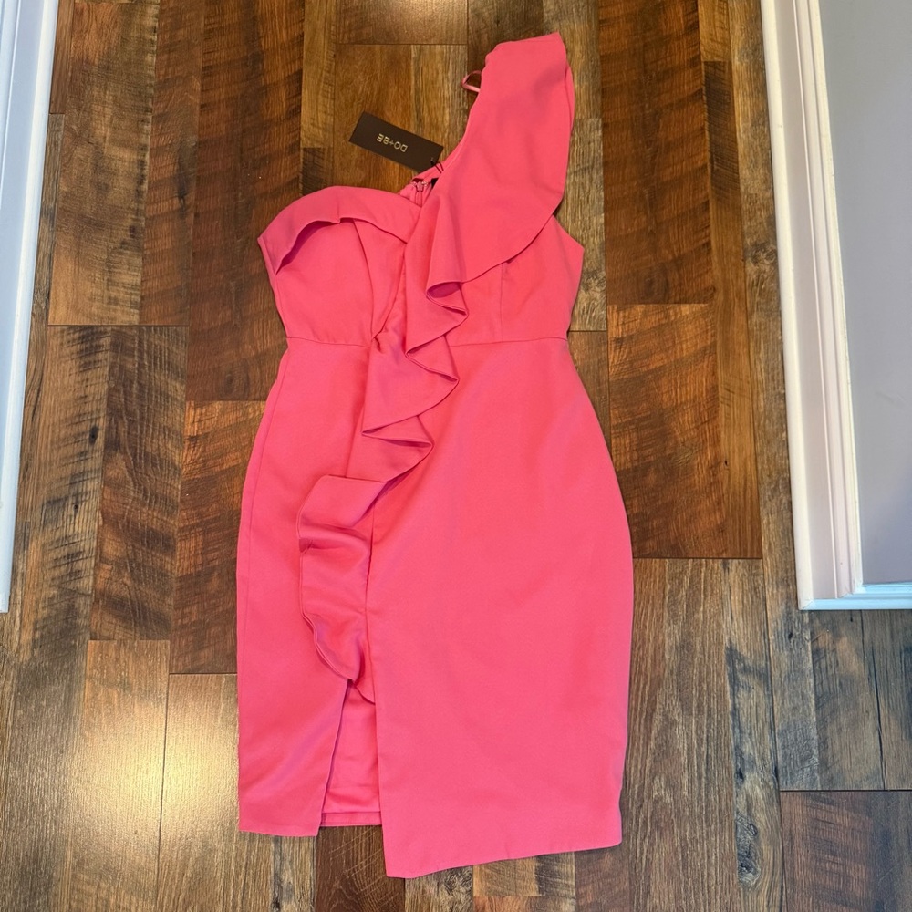DO+BE One-Shoulder Ruffle Bodycon Dress in Hot Pink